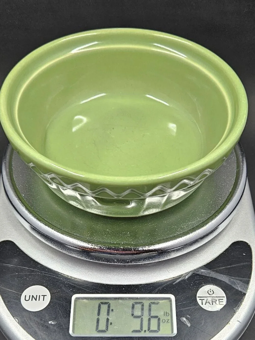 Green Ceramic Cat Bowl embossed fish motif